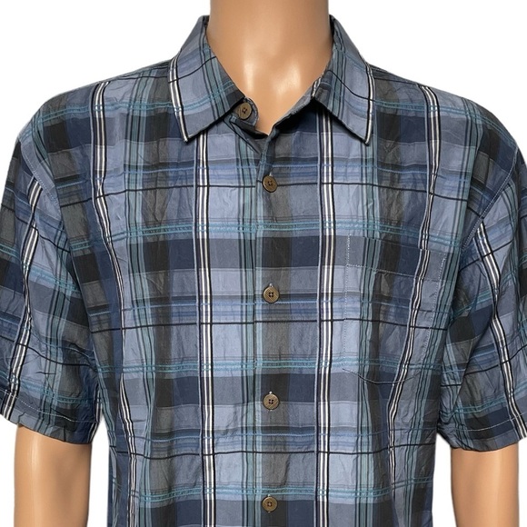Tommy Bahama Men’s Blue L Silk Check Short Sleeve Button Up Shirt in EUC - Picture 2 of 11